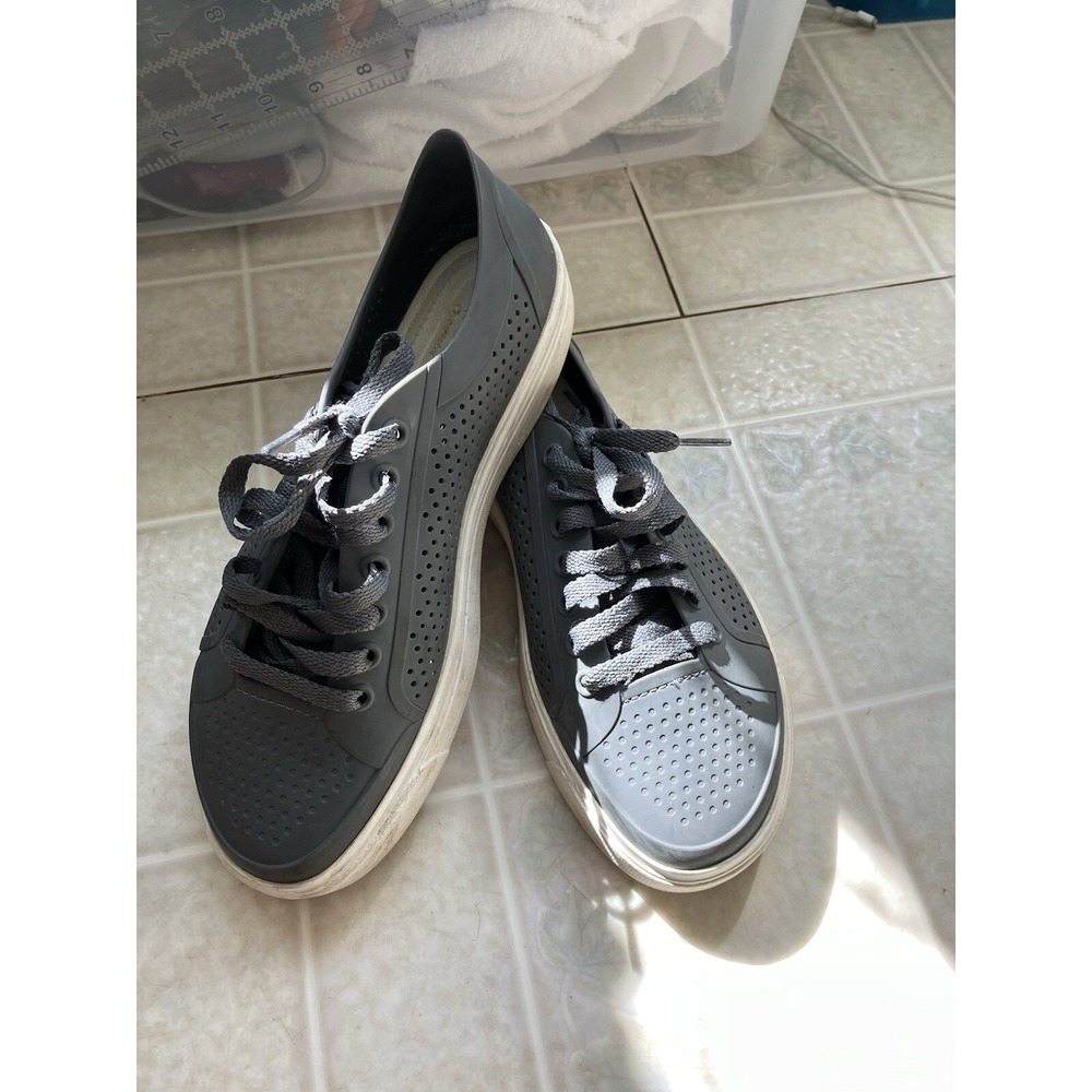 Crocs Citi Lane Roka Women's Sneakers Sz 10 Gray White Lace Up Shoes Perforated